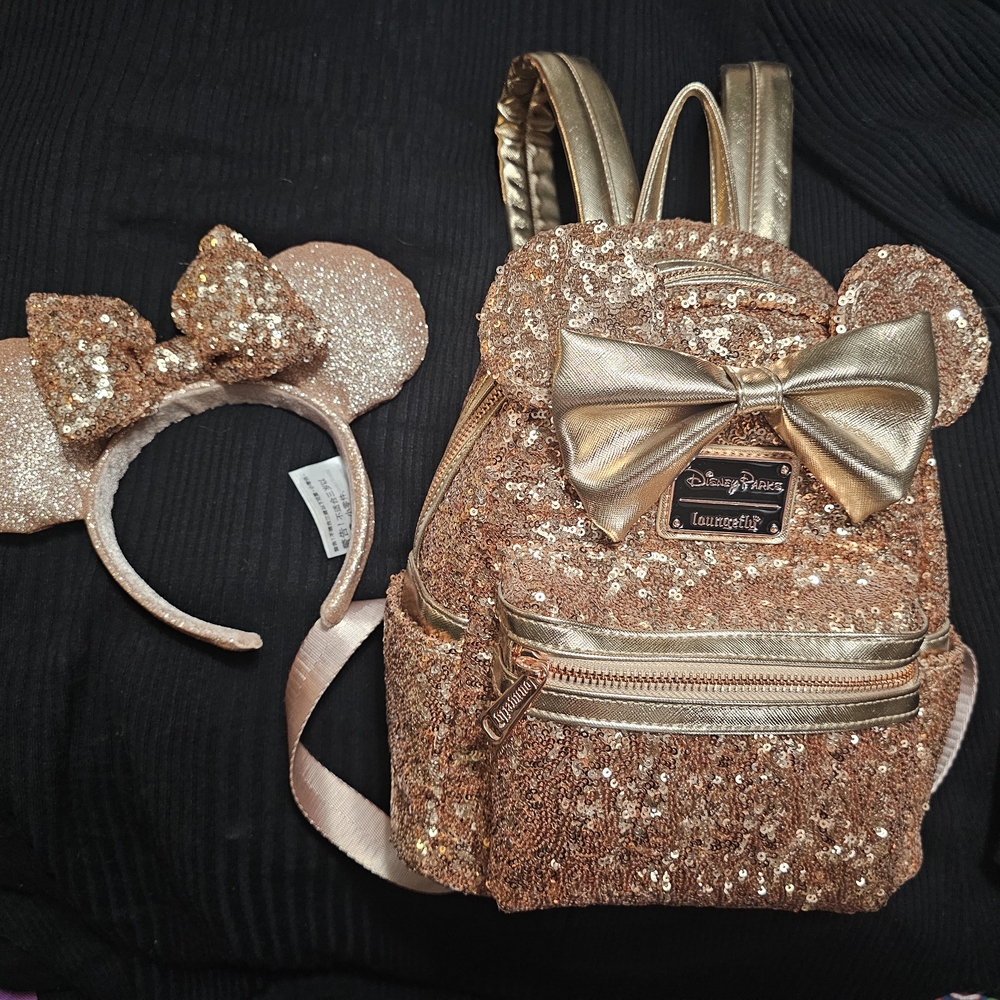 Loungefly Gold Sequin Mini Backpack and Headband Set